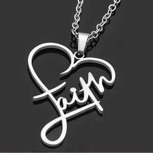 Silver color necklace with FAITH charm.